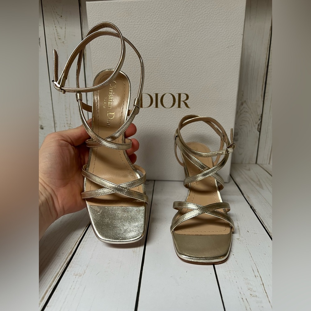 Christian Dior Rhodes Strappy Leather Sandal Pale Gold Sz 35 / 5 - Picture 6 of 15